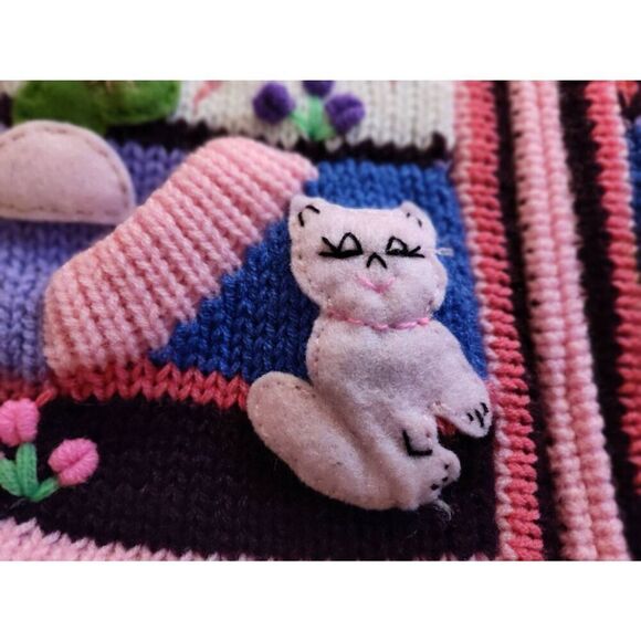 PERUVIAN HAND KNIT PATCHWORK HOODED ZIP UP PINK SWEATER NWT - Picture 6 of 11